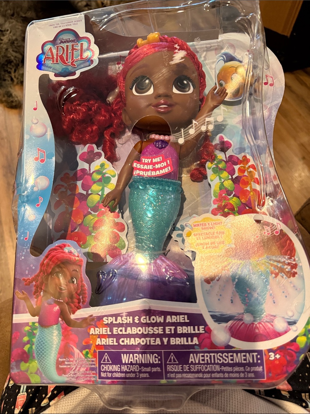 Disney Ariel Splash & Glow Doll — Teal Tail, Pink Top, Red Hair